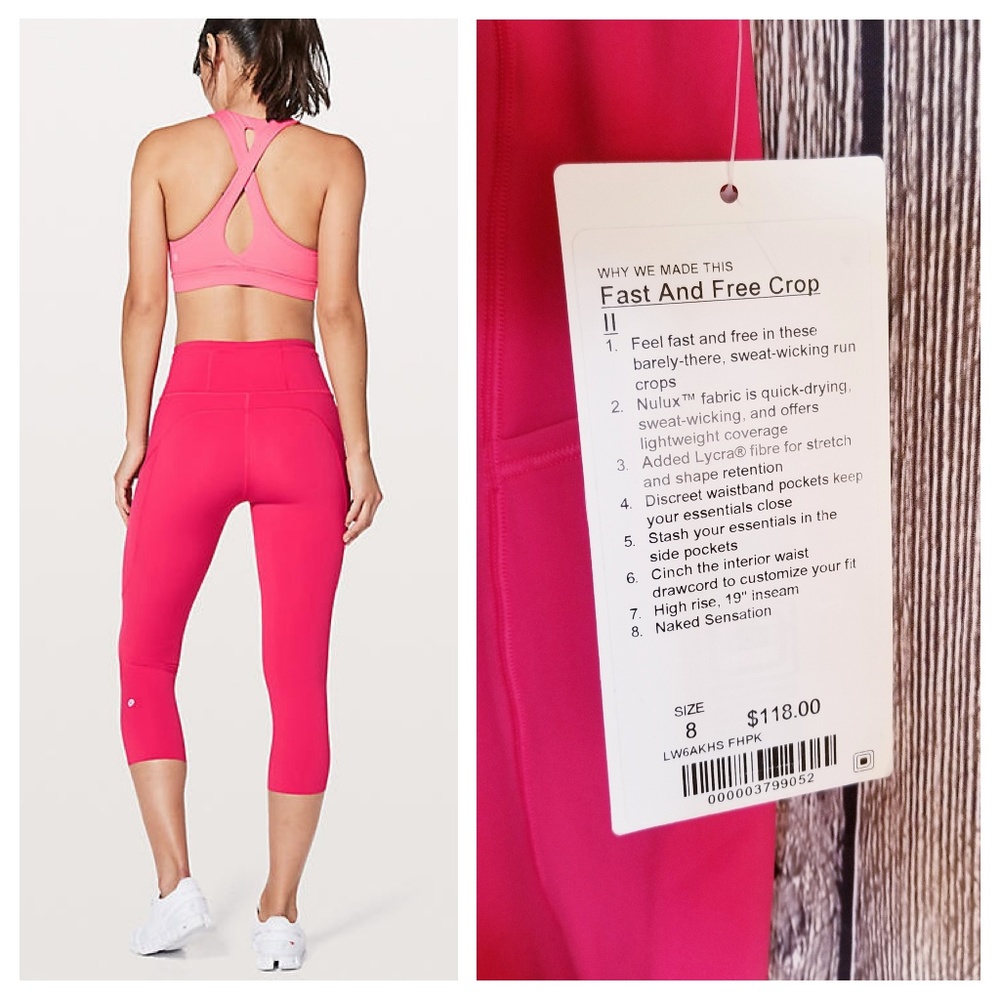 NWT Lululemon Fast and Free Crop II - Fuschia Pink